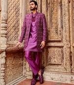 Purple chanderi silk embroidered open indo-western