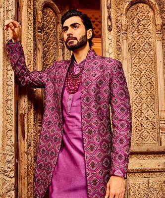 Purple chanderi silk embroidered open indo-western 2