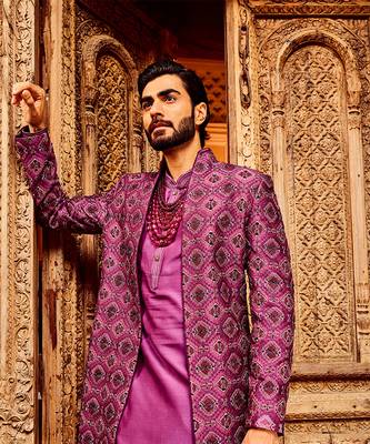 Purple chanderi silk embroidered open indo-western 3