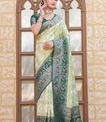 Green zari work pashmina silk blend latest heavy saree with blouse for party wear