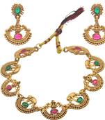 Fashion south indian gold plated multistone necklace set with dangle earrings women jewelry for every occasion