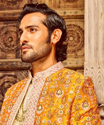 Orange open raw silk embroidered indo-western 4