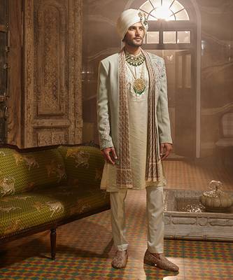 Open sage green textured indo-western 1
