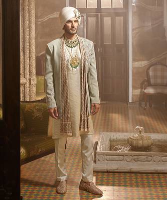Open sage green textured indo-western 2