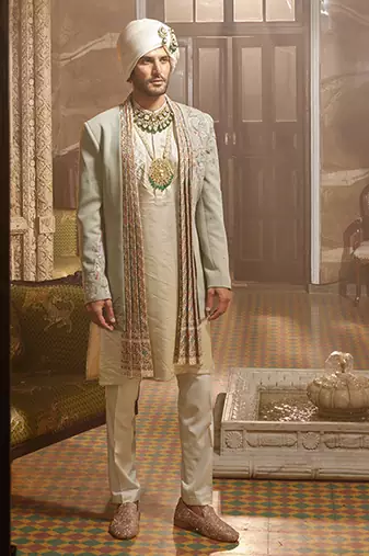 Open sage green textured indo-western