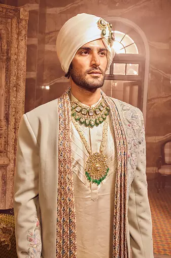 Open sage green textured indo-western