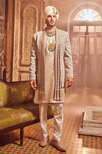 Open sage green textured indo-western
