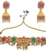 Fashion south indian goddess laxmi gold plated peacock design temple necklace with earrings for women jewellery