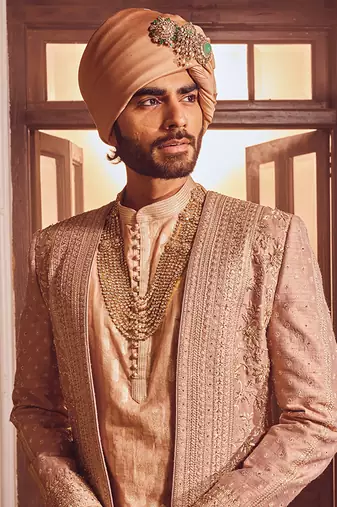 Bronze regal raw silk embroidered indo-western