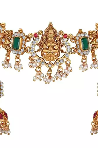 Fashion south indian goddess laxmi gold plated peacock design temple necklace with earrings for women jewellery
