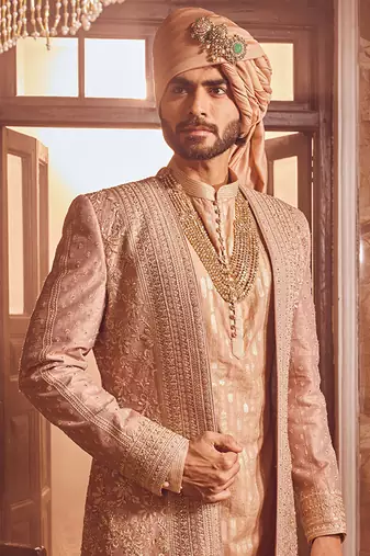 Bronze regal raw silk embroidered indo-western