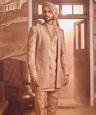 Bronze regal raw silk embroidered indo-western 4