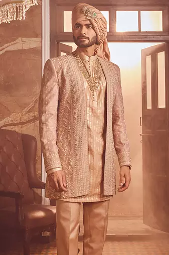 Bronze regal raw silk embroidered indo-western