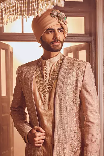 Bronze regal raw silk embroidered indo-western