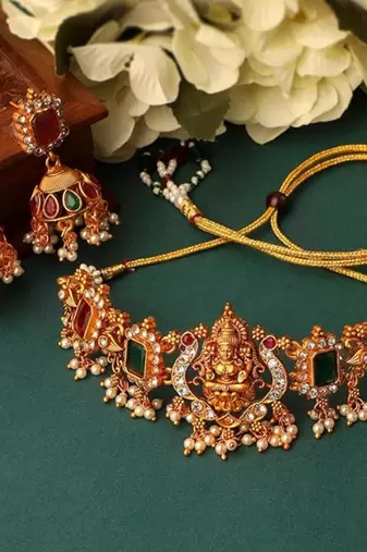 Fashion south indian goddess laxmi gold plated peacock design temple necklace with earrings for women jewellery
