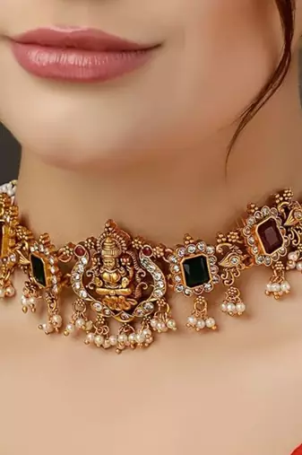 Fashion south indian goddess laxmi gold plated peacock design temple necklace with earrings for women jewellery