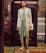 Sage open jaquard embroidered bandhgala set