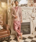 Lilac silk brocade embroidered bandhgala set