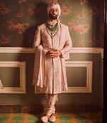 Light pink palm silk hand-embroidered sherwani