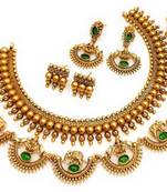 Fashion choker combo gold plated necklace set with 2 pair of earring lightweight temple jewelry choker combo set