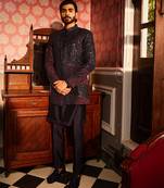 Twilight embroidered asymmetrical silk indo-western set