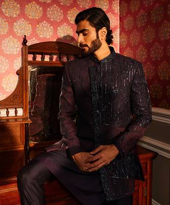 Twilight embroidered asymmetrical silk indo-western set 2