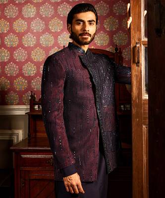 Twilight embroidered asymmetrical silk indo-western set 3