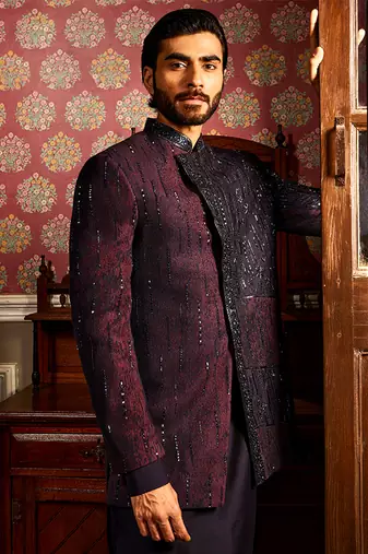 Twilight embroidered asymmetrical silk indo-western set