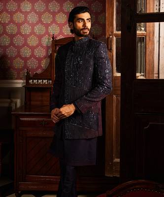 Twilight embroidered asymmetrical silk indo-western set 4