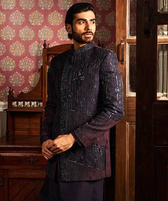 Twilight embroidered asymmetrical silk indo-western set 5