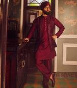 Ruby chanderi embroidered open kurta bundi set