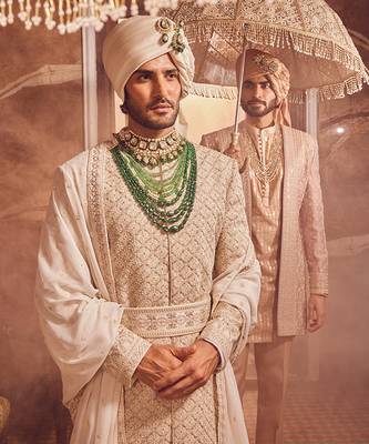 Ivory raw silk zardozi embroidered sherwani 2
