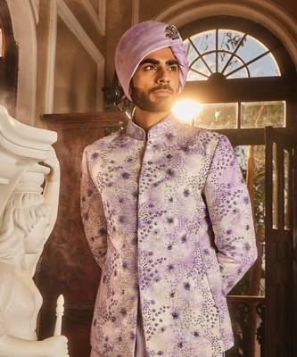 Lilac chanderi silk tie-dye embroidered bandhgala set 2