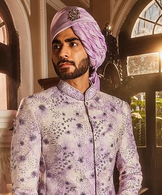 Lilac chanderi silk tie-dye embroidered bandhgala set 3