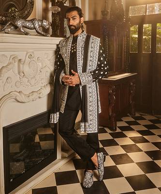 Black zari dori embroidered indo-western set 1