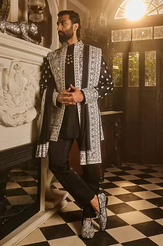 Black zari dori embroidered indo-western set