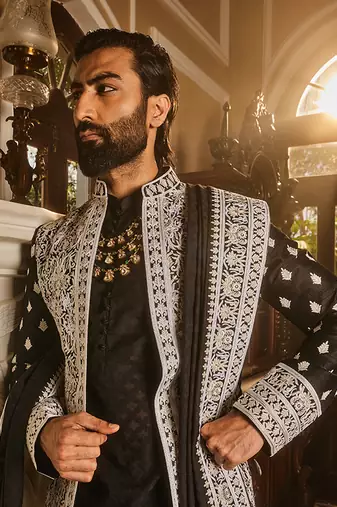 Black zari dori embroidered indo-western set