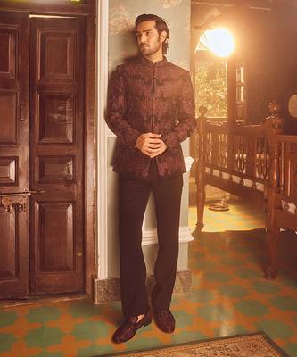 Wine tigene pitta embroidered bandhgala 1