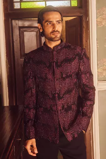 Wine tigene pitta embroidered bandhgala