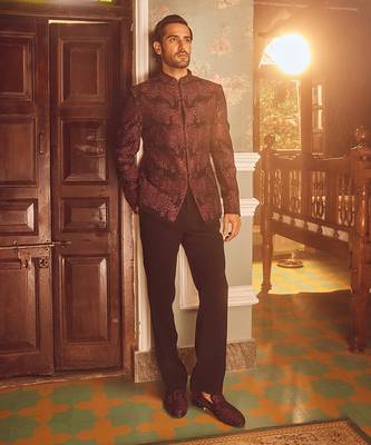 Wine tigene pitta embroidered bandhgala 4