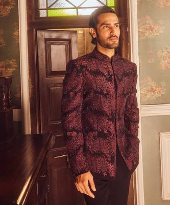 Wine tigene pitta embroidered bandhgala 5