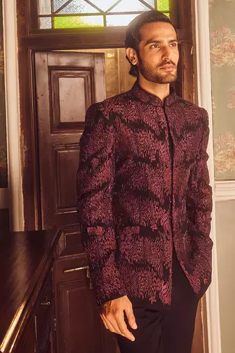 Wine tigene pitta embroidered bandhgala