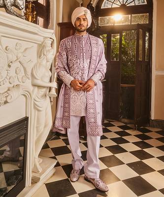Lilac ombre chanderi embroidered sherwani 1
