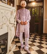 Lilac ombre chanderi embroidered sherwani