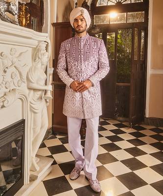 Lilac ombre chanderi embroidered sherwani 2