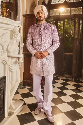 Lilac ombre chanderi embroidered sherwani