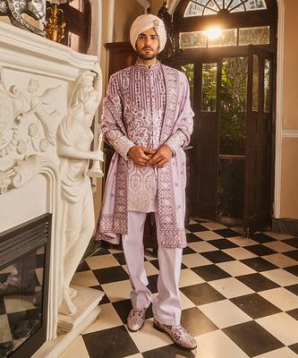 Lilac ombre chanderi embroidered sherwani 3
