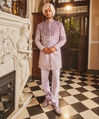Lilac ombre chanderi embroidered sherwani 4