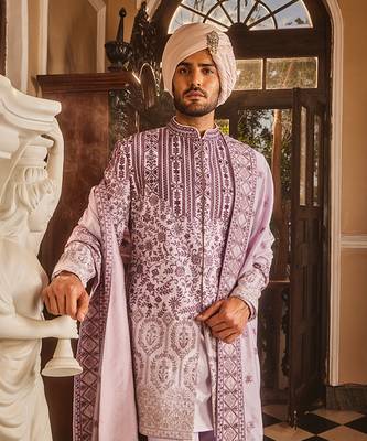Lilac ombre chanderi embroidered sherwani 5