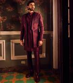 Maroon chanderi pintuck cutdana open indowestern